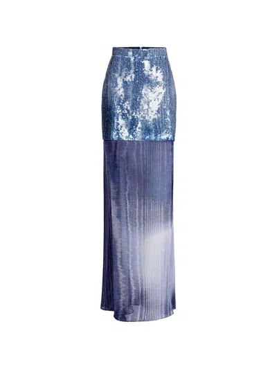 Silvia Tcherassi Amalia Sequin-embellished Moiré Maxi Skirt In Blue
