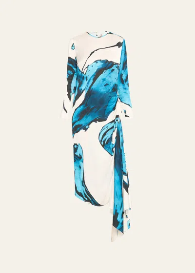 Silvia Tcherassi Ananya Abstract Waves Draped Midi Dress In Multi Abstract W