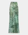 Silvia Tcherassi Andie Snakeskin-print Silk Wide-leg Pants In Emranmpr