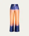 Silvia Tcherassi Andie Tie-dye Silk Wide-leg Pants In Mediterranean Coral Blue