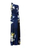 Silvia Tcherassi Antara Asymmetric Floral Dress In Blue
