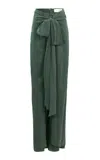 Silvia Tcherassi Arenzano Tie-detailed Cupro Jersey Wide-leg Pants In Green