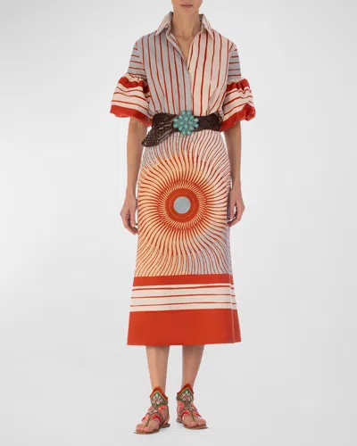 Silvia Tcherassi Atira Cotton Midi Skirt In Orange