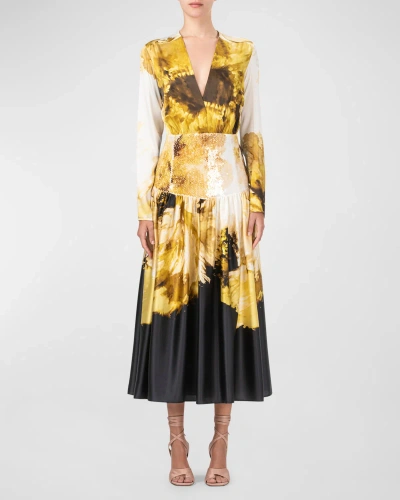 Silvia Tcherassi Azalena Midi Dress With Sequin Detail In Golden Peony