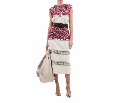 Silvia Tcherassi Badra Dress In Burgundy Embroidered In Multi