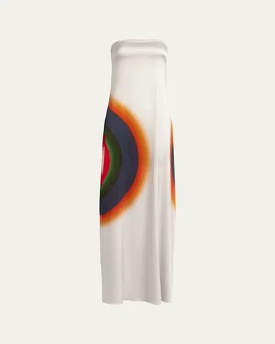 Silvia Tcherassi Bahiana Strapless Abstract-print Silk Maxi Dress In White