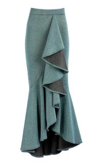 Silvia Tcherassi Bambolera Metallic Ruffled Maxi Skirt In Blue