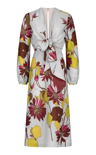Silvia Tcherassi Battia Floral Linen Midi Dress In Floral