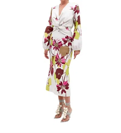 Silvia Tcherassi Battia V-neck Midi Dress In Botanical Multi