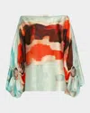 Silvia Tcherassi Bellagio Balloon-sleeve Off-the-shoulder Silk Blouse In Multi