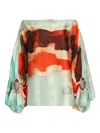 Silvia Tcherassi Bellagio Balloon-sleeve Off-the-shoulder Silk Blouse In Multi