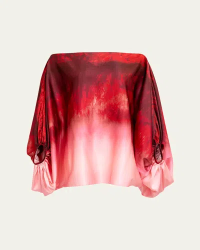Silvia Tcherassi Bellagio Degrade Silk Balloon-sleeve Blouse In Red