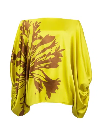 Silvia Tcherassi Bellagio Print Gathered Blouse In Yellow