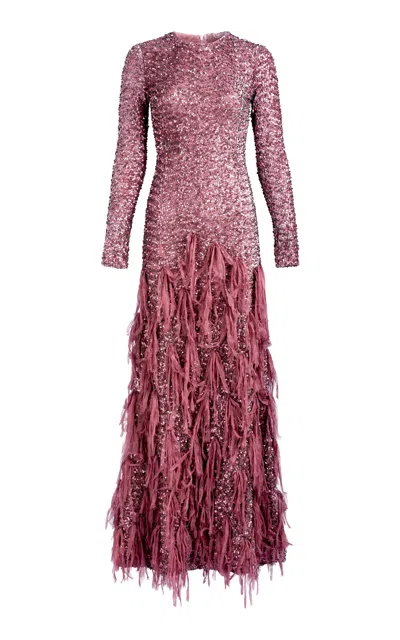 Silvia Tcherassi Bilal Embellished Fringed Maxi Dress In Purple