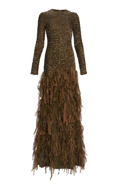 Silvia Tcherassi Bilal Fringed Gown In Bronze