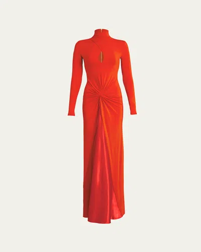 Silvia Tcherassi Birdy Twisted Cutout Long-sleeve Maxi Dress In Orange