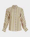 Silvia Tcherassi Caritina Striped Ruched-sleeve Button-down Blouse