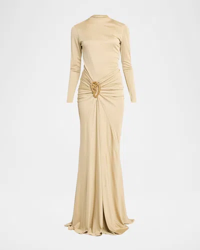 Silvia Tcherassi Celinda Draped Long-sleeve Maxi Dress In Brown