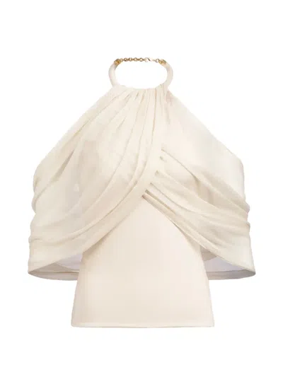 Silvia Tcherassi Clio Halterneck Draped Blouse In Neutral