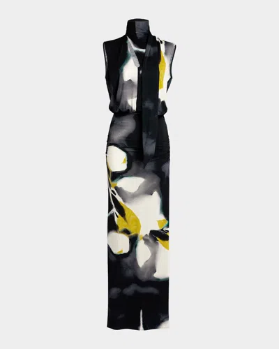 Silvia Tcherassi Cody Scarf-neck Floral Sleeveless Maxi Dress In Animal Print