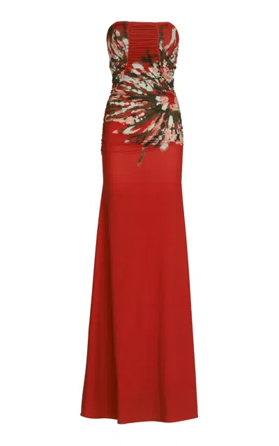 Silvia Tcherassi Collins Strapless Floral Dress In Red