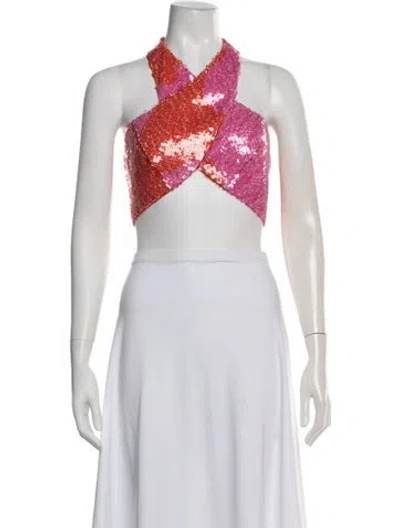 Pre-owned Silvia Tcherassi Colorblock Pattern Halterneck Crop Top In White