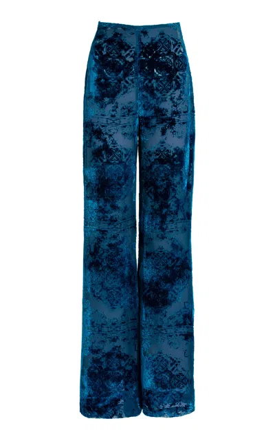 Silvia Tcherassi Como Silk-blend Velvet Trousers In Blue