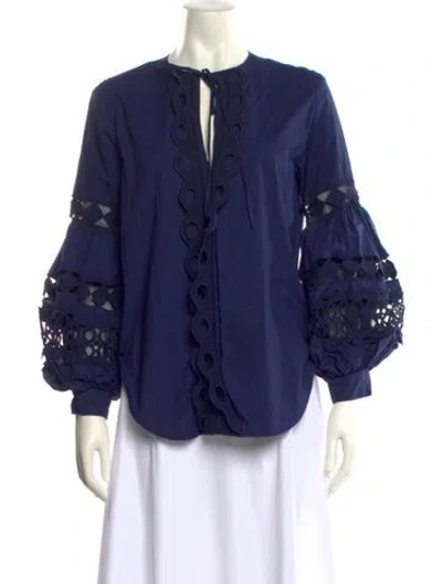 Pre-owned Silvia Tcherassi Crew Neck Long Sleeve Blouse In Blue