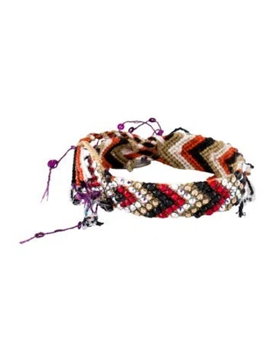 Pre-owned Silvia Tcherassi Crystal & Thread Braided Wrap Bracelet, 6" In Black/orange/purple