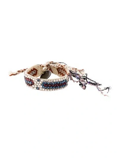 Pre-owned Silvia Tcherassi Crystal & Thread Braided Wrap Bracelet, 6.5" In Black/blue/brown