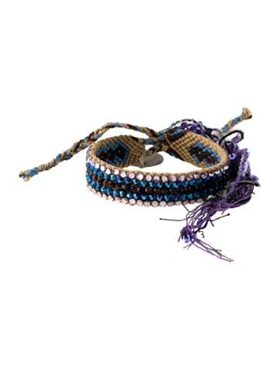 Pre-owned Silvia Tcherassi Crystal & Thread Braided Wrap Bracelet, 6.5" In Black/blue/purple