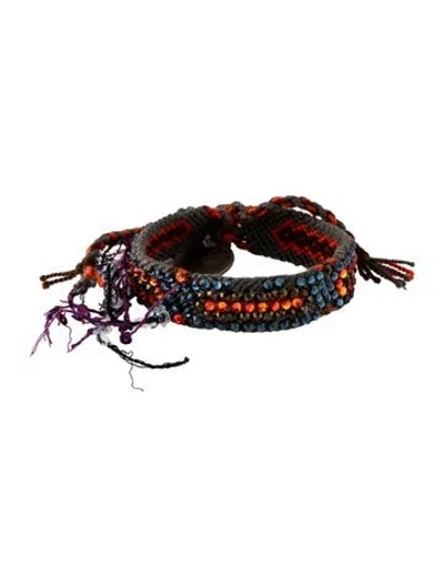 Pre-owned Silvia Tcherassi Crystal & Thread Wrap Bracelet, 7" In Black/grey/orange