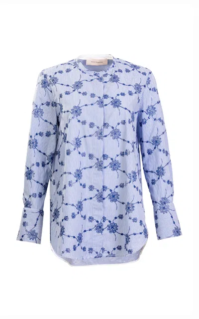 Silvia Tcherassi Cubillos Cotton Floral Blouse In Blue