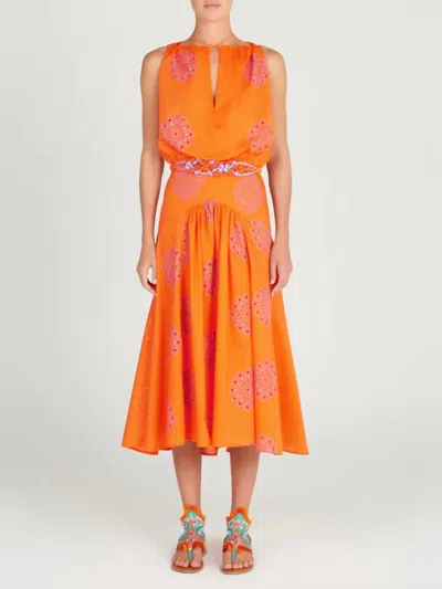 Silvia Tcherassi Daila Broderie Anglaise Flared Midi Dress In Orange Lilac Embroidery