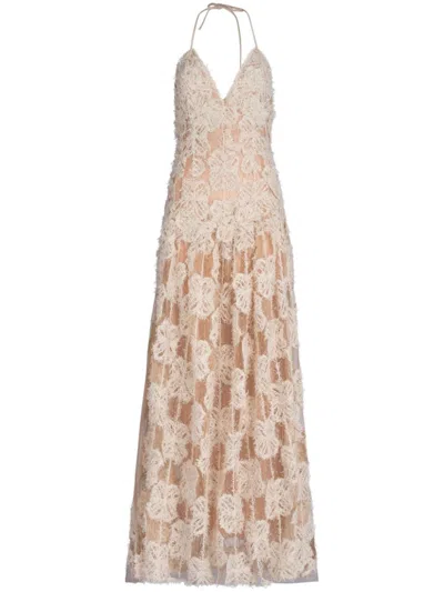Silvia Tcherassi Danae Floral-appliqué Gown In Neutrals