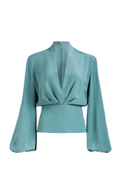 Silvia Tcherassi Delfina Silk Wrap Blouse In Blue