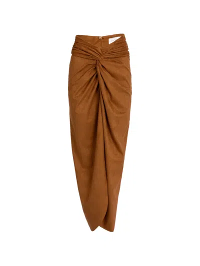 Silvia Tcherassi Denise Knotted-front Long Skirt In Brown
