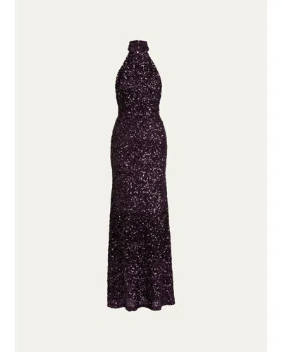 Silvia Tcherassi Dido Sequined Halter Trumpet Gown In Purple