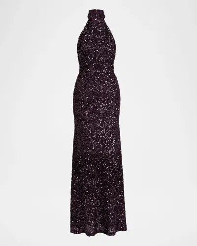 Silvia Tcherassi Dido Sequined Halter Trumpet Gown In Purple