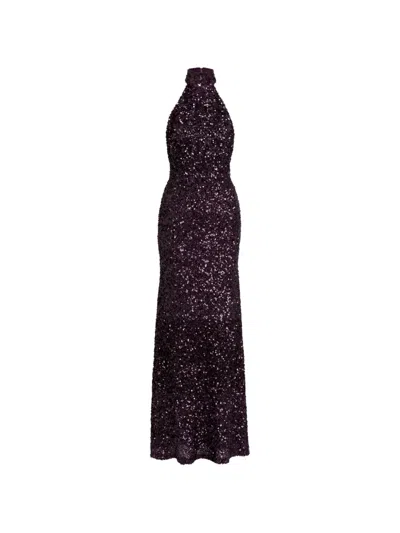 Silvia Tcherassi Dido Sequin-embellished Halterneck Maxi Dress In 퍼플