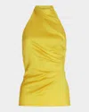 Silvia Tcherassi Dina Draped Mock-neck Halter Blouse In Yellow