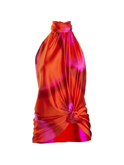 Silvia Tcherassi Dita Abstract-print Halterneck Blouse In Orange