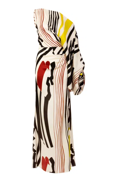 Silvia Tcherassi Dotty Asymmetric Silk Dress In Multi