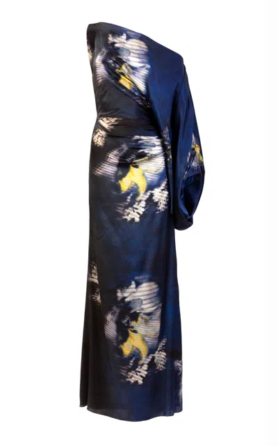 Silvia Tcherassi Dotty Asymmetric Silk Dress In Blue