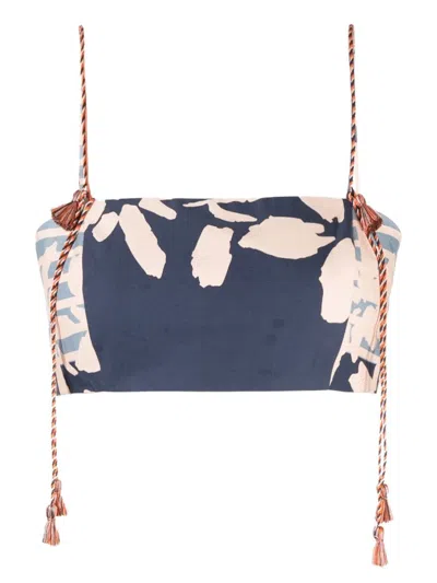 Silvia Tcherassi Draped-tassel Cotton Corset In Celeste Org Strip