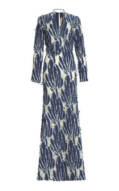 Silvia Tcherassi Ebba Distressed Denim Maxi Dress In Blue