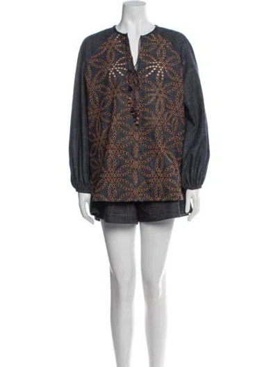 Pre-owned Silvia Tcherassi Embroidered Accent Short Set In Blue