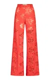 Silvia Tcherassi Emine Embroidered Cotton Pants In Red