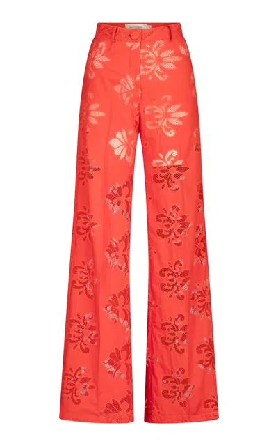 Silvia Tcherassi Emine Embroidered Cotton Pants In Red