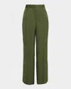 Silvia Tcherassi Emine Satin Jacquard Wide-leg Pants In Green